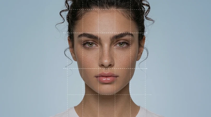Análisis de proporción facial con líneas de referencia